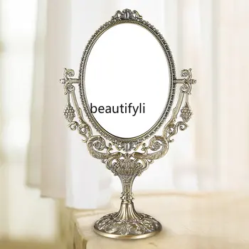 yj Зеркало для макияжа в европейском стиле в стиле ретро, Регулируемое Большое настольное Двухстороннее зеркало для переодевания высокой четкости, зеркало для лица