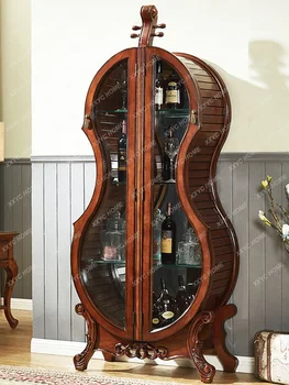 Винтажный винный шкаф из массива Скрипки, креативная мебель для гостиной, Двухдверный антикварный шкаф в американском стиле Кантри