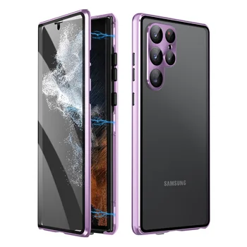Для Samsung Galaxy S24 S23 S22 Ultra Case 360surround металлический магнитный с защитным стеклом HD экрана защитная крышка объектива камеры