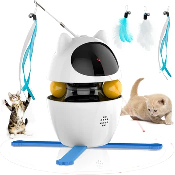 Игрушки для кошек 4 в 1, интерактивные игрушки для помещений с мячом и пером, автоматическая погоня, Лазерная игрушка для упражнений, перезаряжаемая через USB.