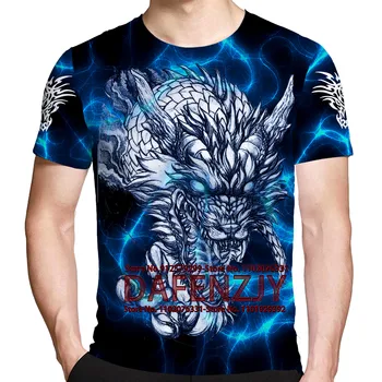 Летняя футболка с принтом животного Дракона, мужская футболка с круглым воротником и коротким рукавом в 3D стиле, мужская модная повседневная футболка