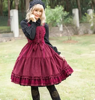 Осенне-зимнее милое платье в стиле лолиты, винтажное кружевное платье в викторианском стиле с бантом, кавайное платье для девочек, готическая лолита, jsk loli, косплей