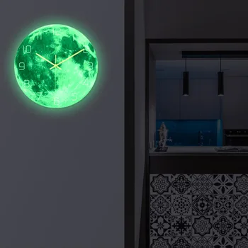 Романтические Лунные Светящиеся Настенные Часы Зеленый Свет Скандинавская Индивидуальность Основной Цвет Лунные Часы Спальня Коридор Домашние Декоративные Часы