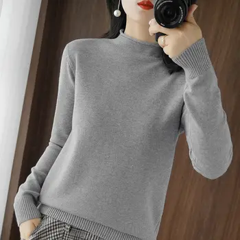 Свитер с половинным высоким воротом для женщин, осень и зима 2023, вязаная повседневная базовая рубашка, модный пуловер с длинным рукавом, свитер