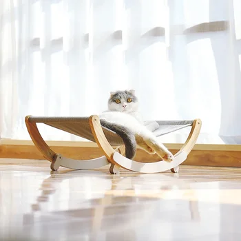 Удобный Солнечный Гамак для кошек Съемная кровать Шезлонг из массива Дерева Прочная Кровать с прочным деревянным каркасом Диван-коврик для маленьких собак Кровать для домашних кошек Для